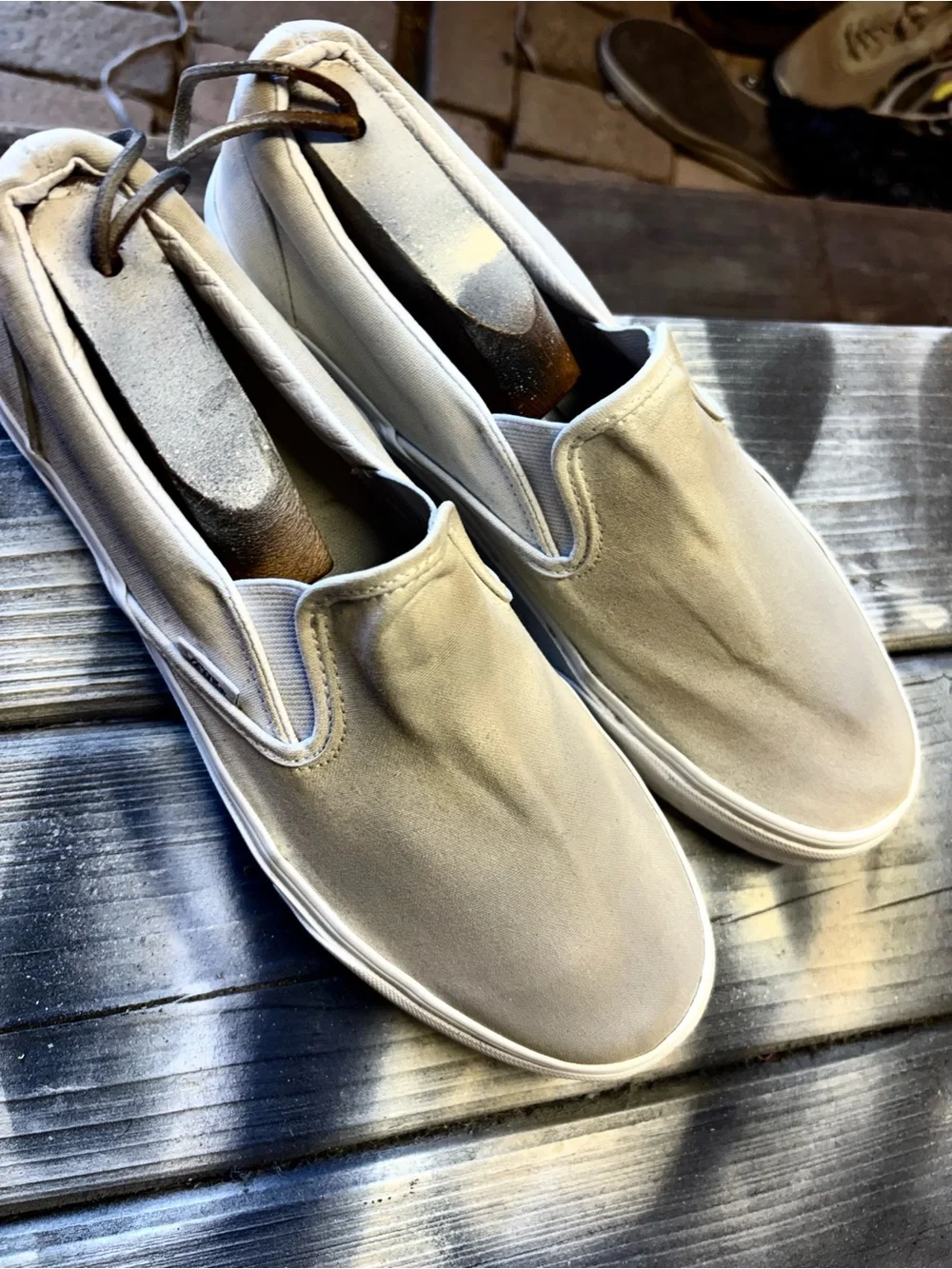Vans slip on sneakers in cream & tan #skateboarding #slipons size Men 10